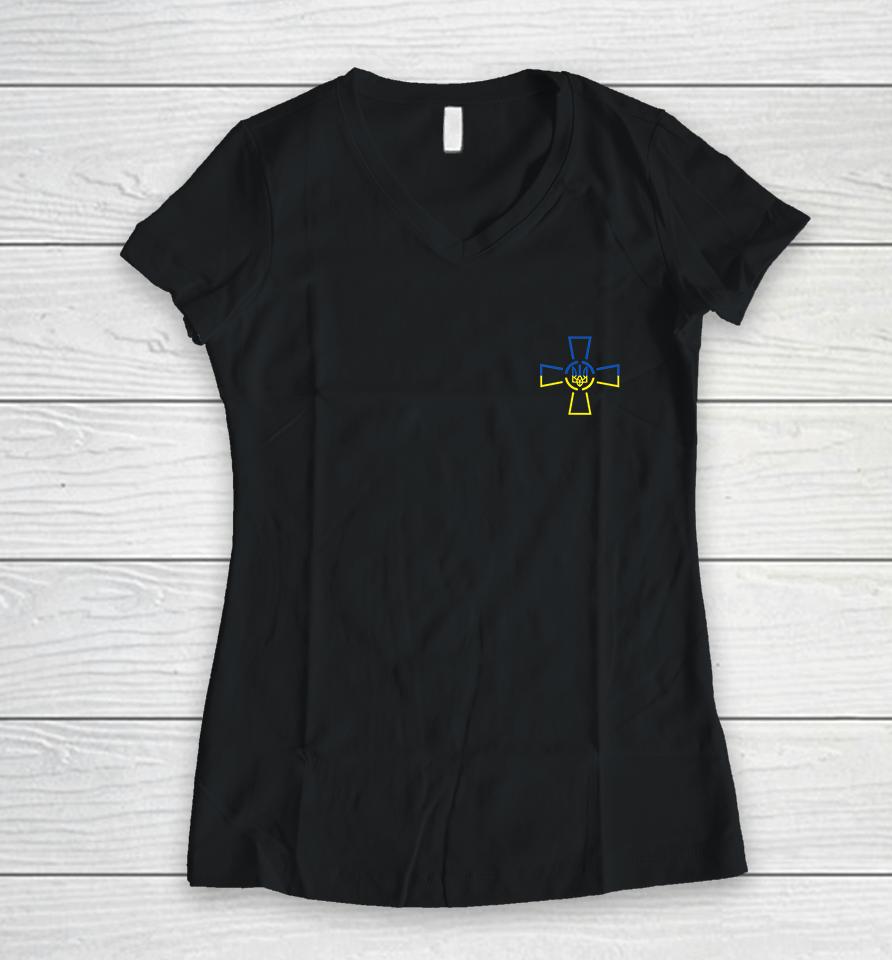 Ato Cross Tryzub Ukraine Volodymyr Zelensky Green Women V-Neck T-Shirt