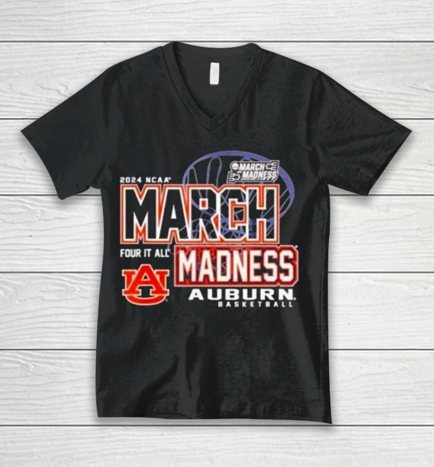 Auburn Tigers 2024 Ncaa Women’s Basketball March Madness Four It All Unisex V-Neck T-Shirt