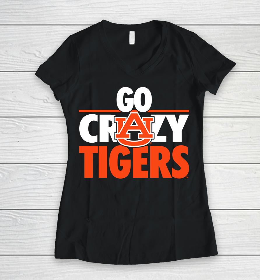 Auburn Tigers Go Crazy Tigers Women V-Neck T-Shirt