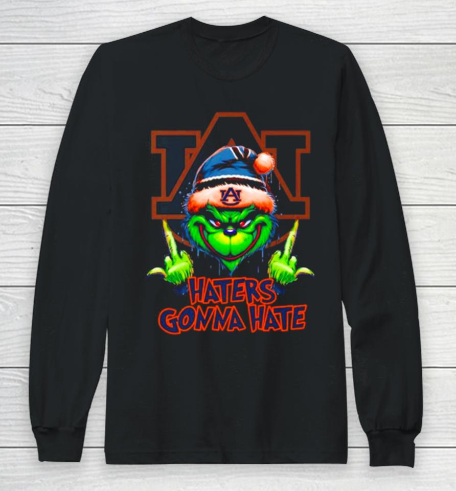 Auburn Tigers Grinch Santa Middle Finger Haters Gonna Hate Long Sleeve T-Shirt