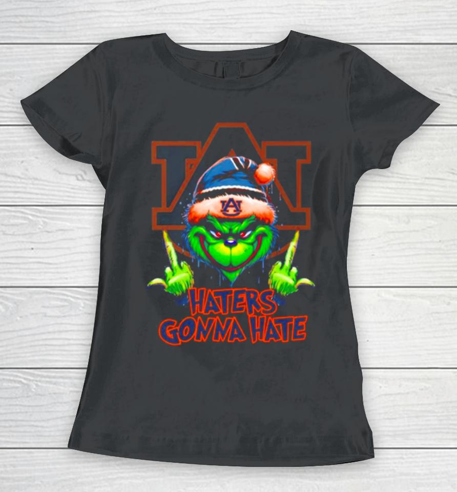 Auburn Tigers Grinch Santa Middle Finger Haters Gonna Hate Women T-Shirt