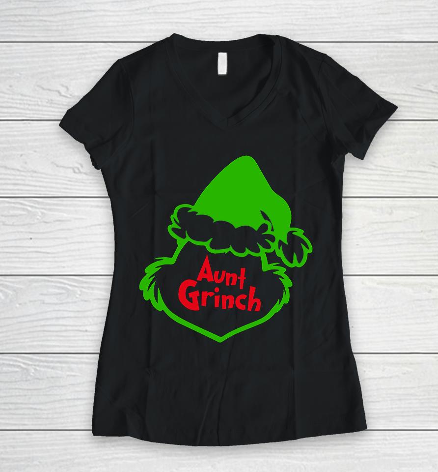 Aunt Grinch Christmas Women V-Neck T-Shirt