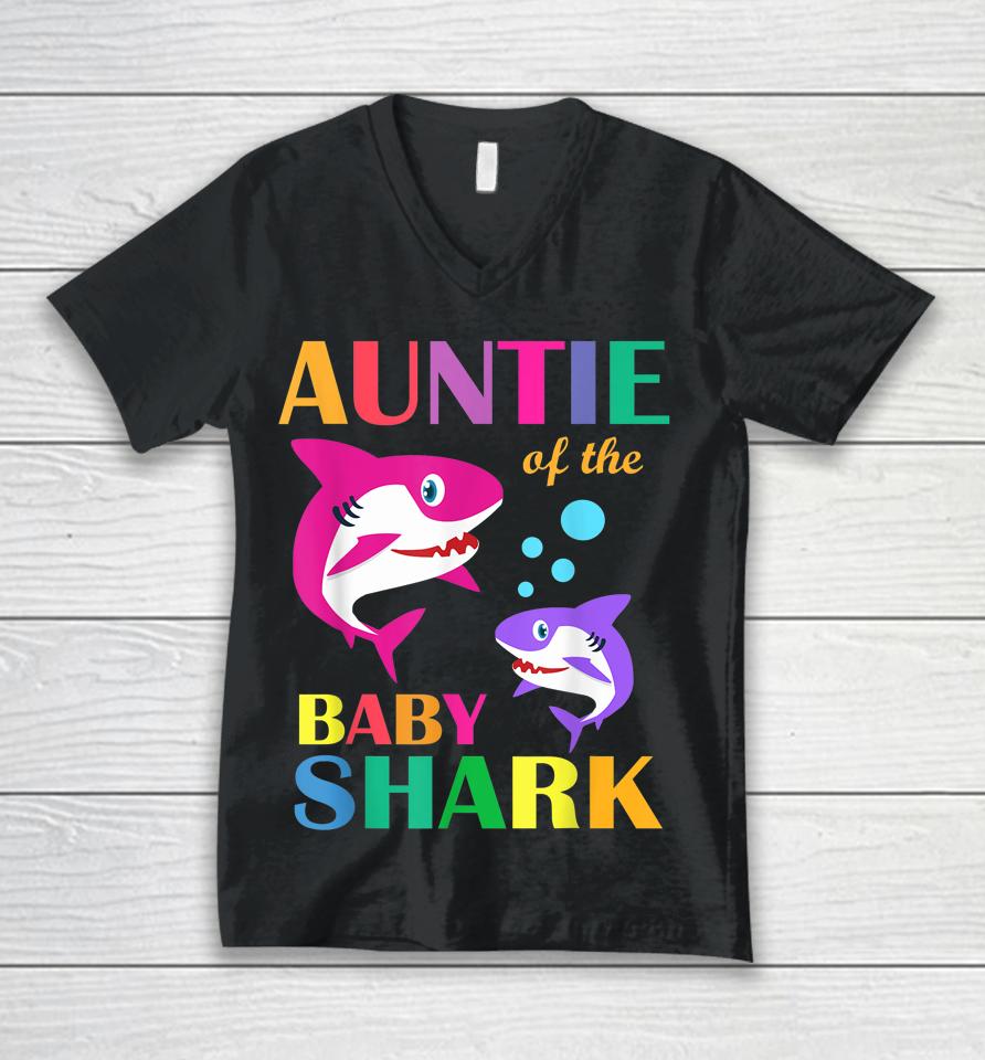 Auntie Of The Baby Birthday Shark Auntie Shark Mother's Day Unisex V-Neck T-Shirt
