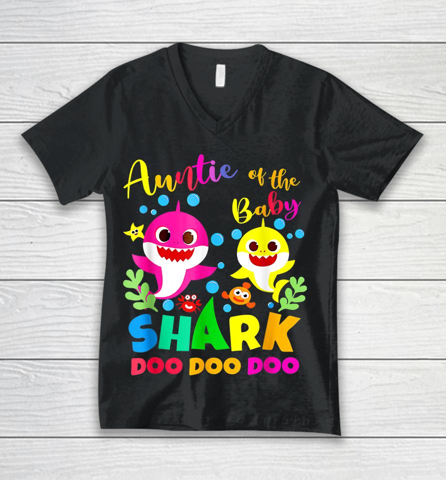 Auntie Shark Birthday Auntie Shark  Family Mother's Unisex V-Neck T-Shirt