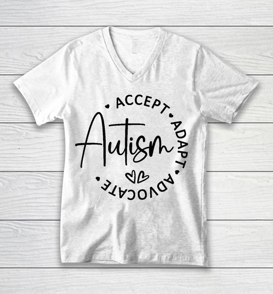 Autism Accept Adapt Advocate Unisex V-Neck T-Shirt