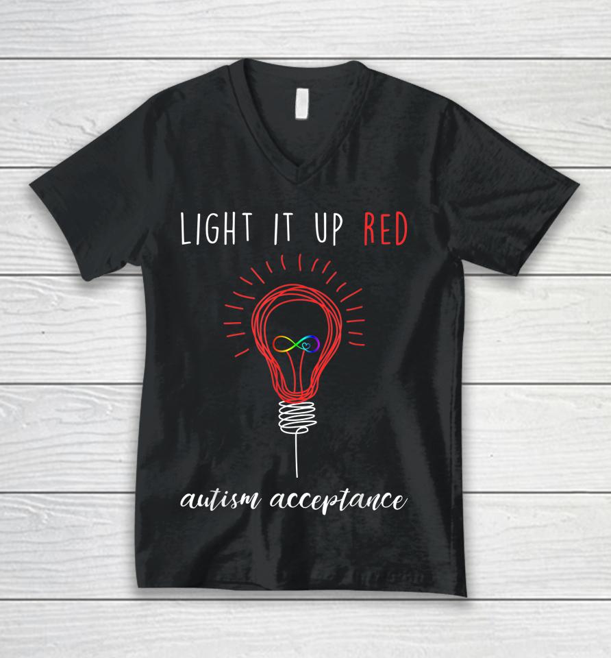 Autism Acceptance Light It Up Red Unisex V-Neck T-Shirt