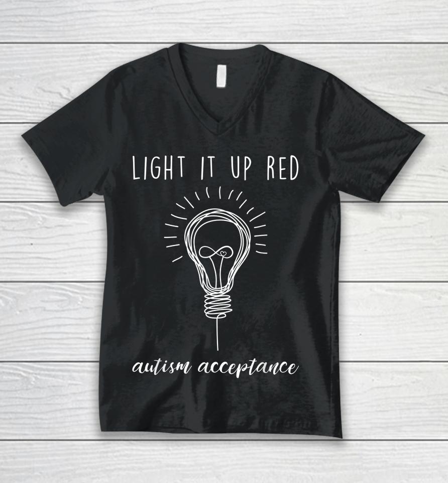 Autism Acceptance Light It Up Red Unisex V-Neck T-Shirt