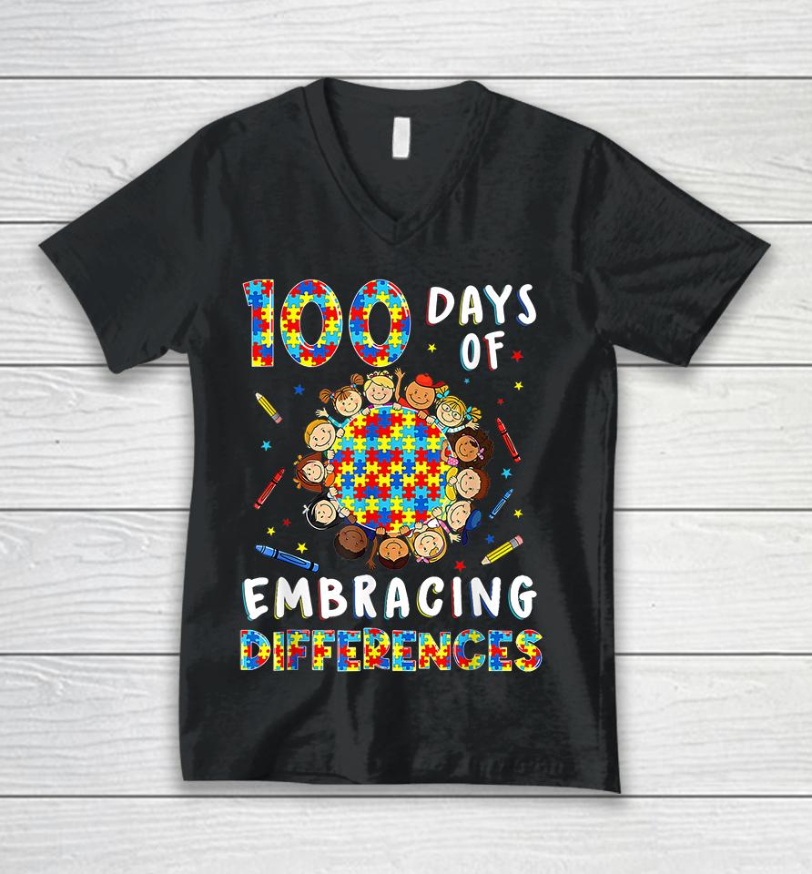 Autism Awarenes Differences 100 Days Of School Unisex V-Neck T-Shirt