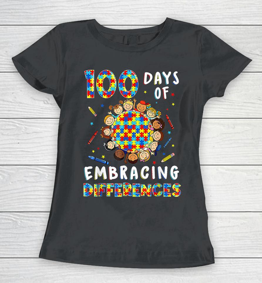 Autism Awarenes Differences 100 Days Of School Women T-Shirt