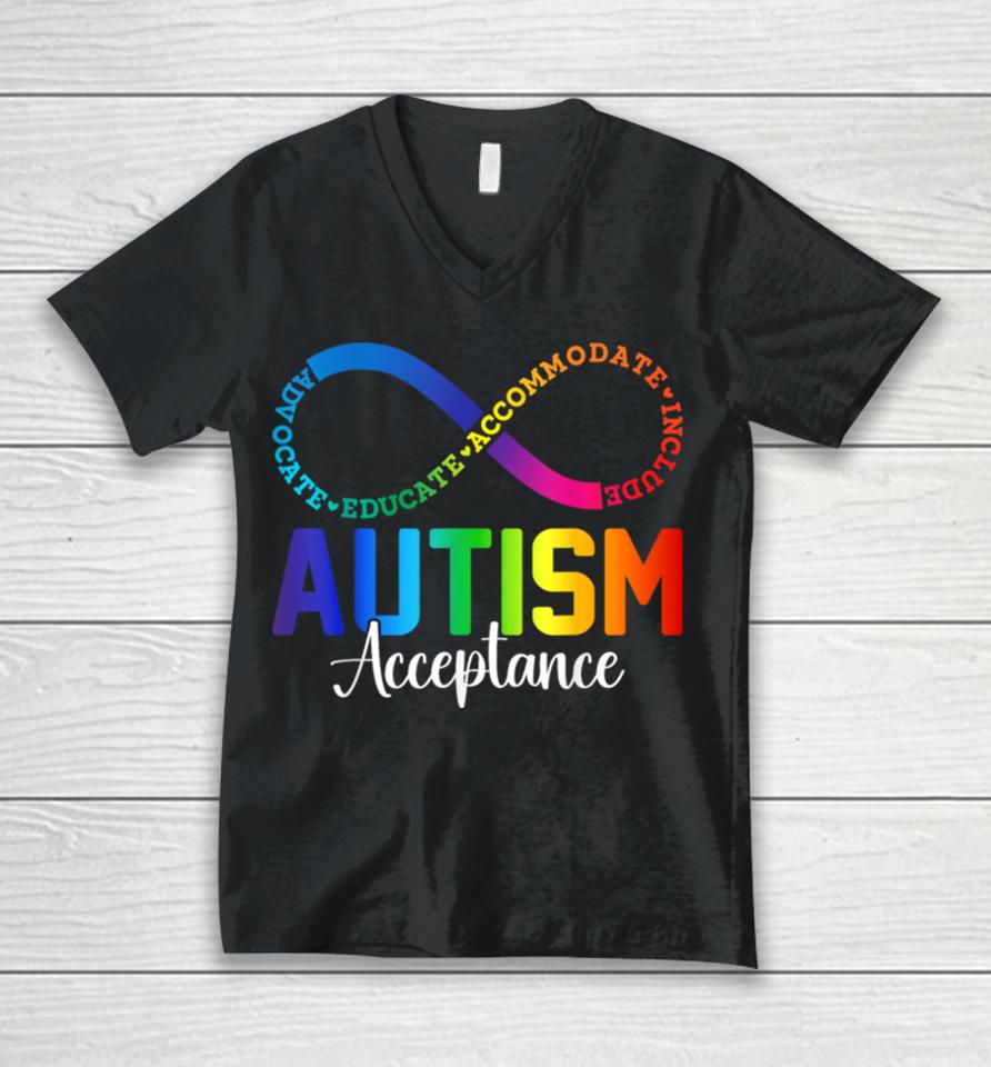 Autism Awareness Acceptance Infinity Symbol Men Women Unisex V-Neck T-Shirt