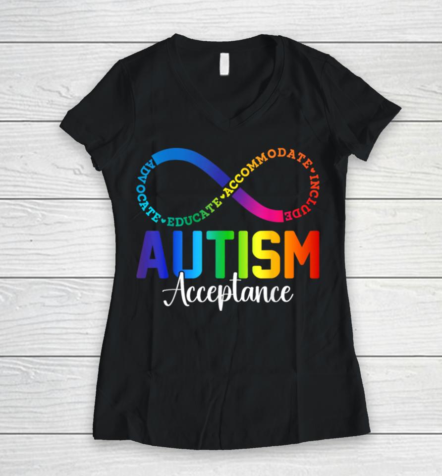 Autism Awareness Acceptance Infinity Symbol Men Women Women V-Neck T-Shirt