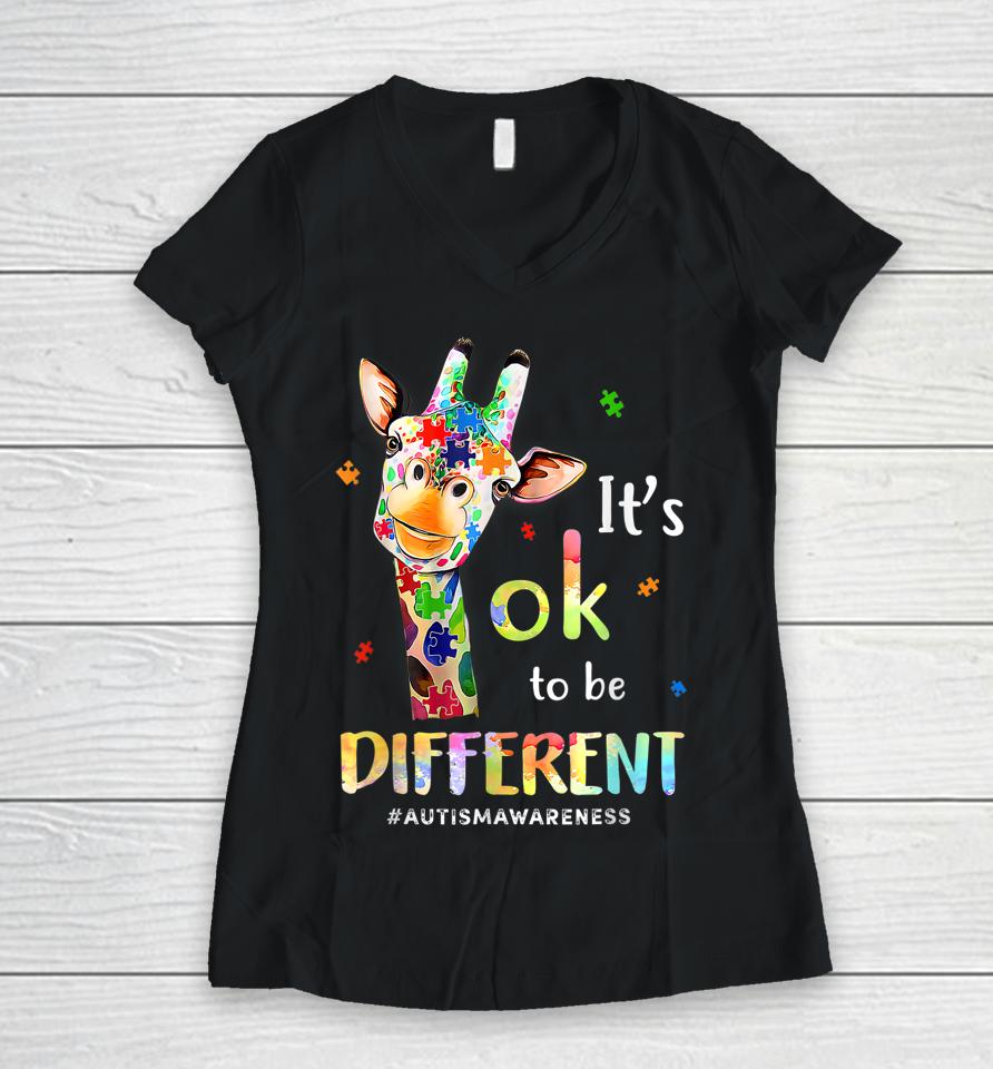 Autism Awareness Acceptance It's Ok To Be Different Women V-Neck T-Shirt