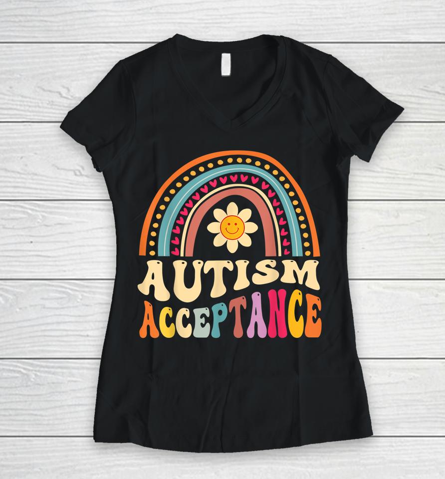 Autism Awareness Acceptance Special Education Teacher Gifts Women V-Neck T-Shirt