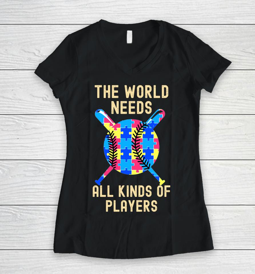 Autism Awareness All Kinds Minds Autistic Support Baseball Women V-Neck T-Shirt