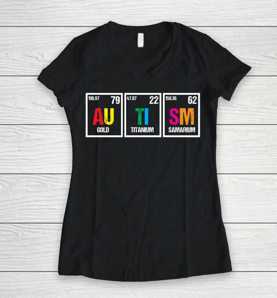 Autism Awareness Chemical Element Women V-Neck T-Shirt