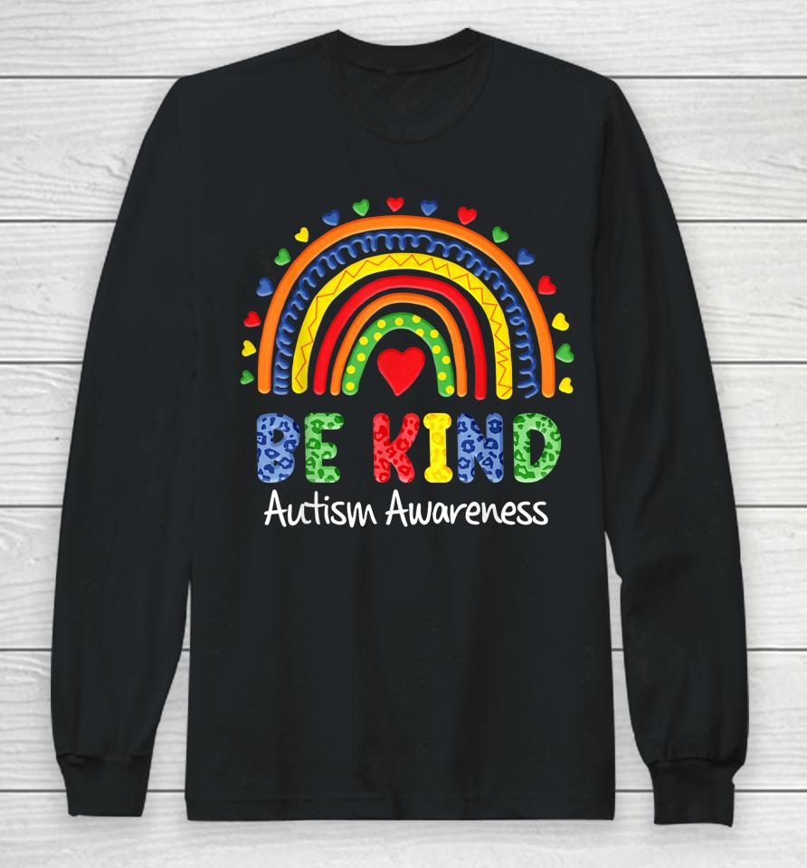 Autism Awareness Day Shirt Colorful Rainbow Be Kind Kids Long Sleeve T-Shirt