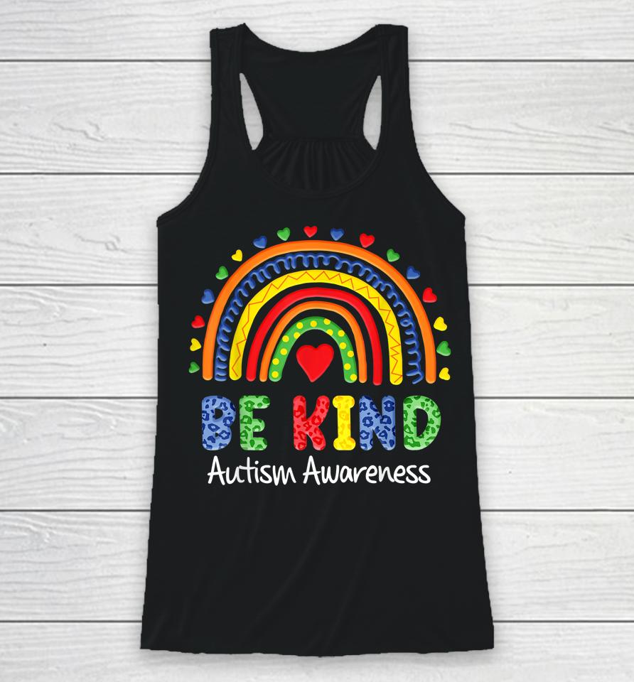 Autism Awareness Day Shirt Colorful Rainbow Be Kind Kids Racerback Tank