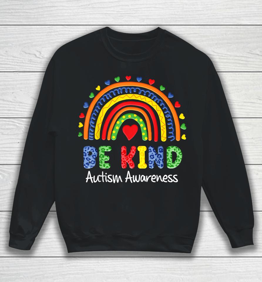 Autism Awareness Day Shirt Colorful Rainbow Be Kind Kids Sweatshirt