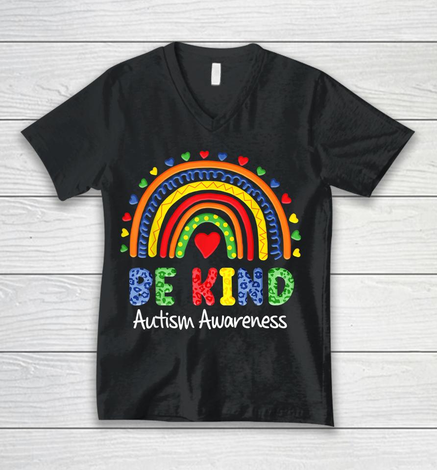 Autism Awareness Day Shirt Colorful Rainbow Be Kind Kids Unisex V-Neck T-Shirt