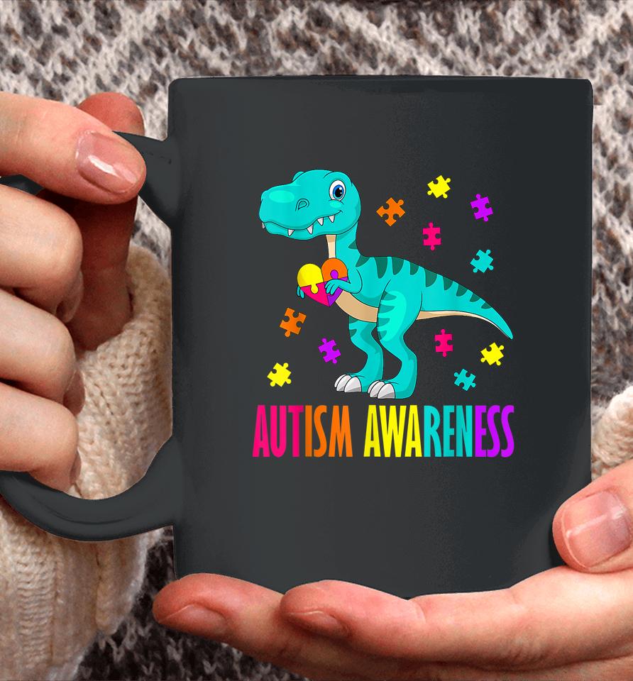 Autism Awareness Dinosaur Colorful Autism Puzzle Pieces Coffee Mug
