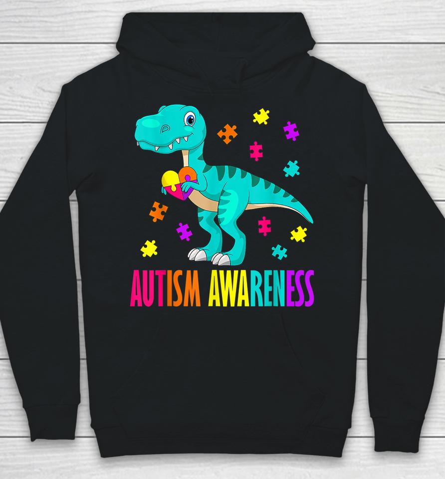 Autism Awareness Dinosaur Colorful Autism Puzzle Pieces Hoodie