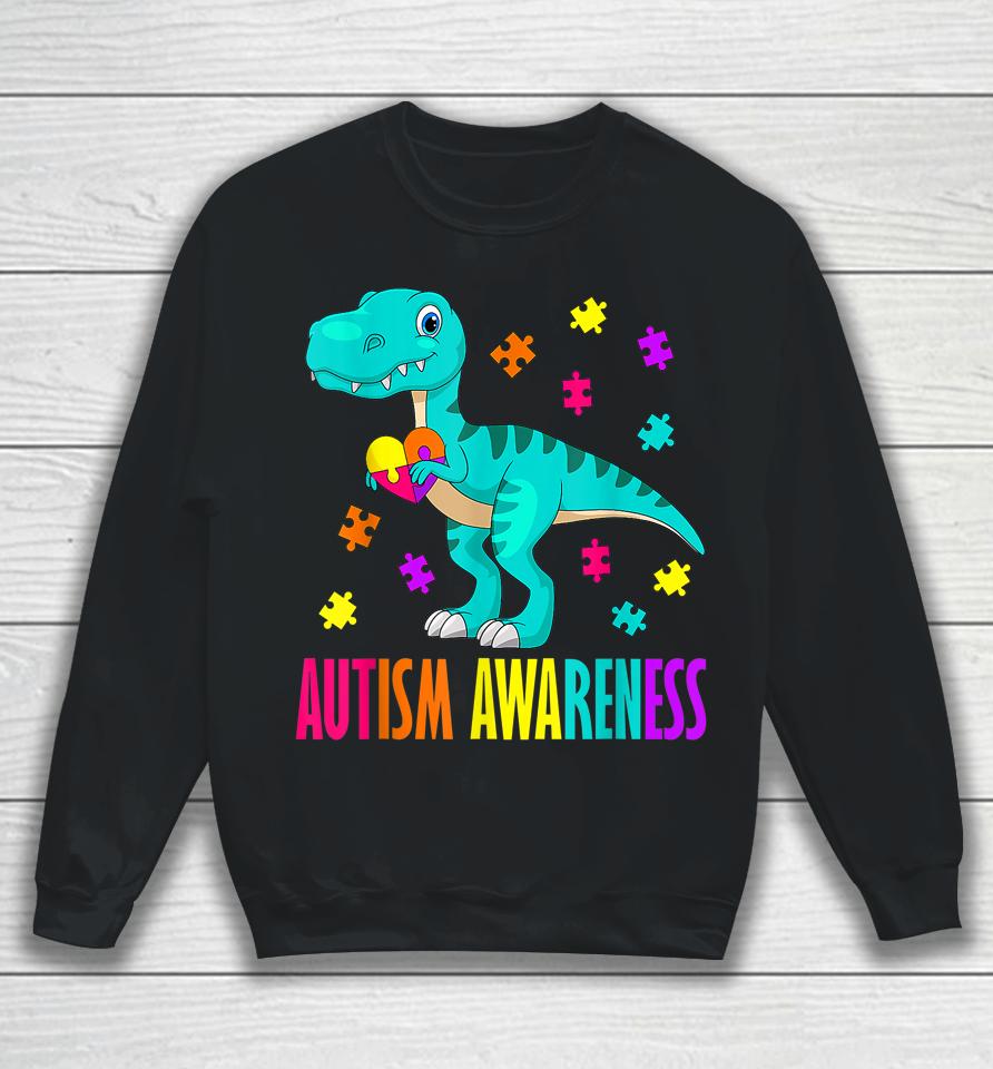 Autism Awareness Dinosaur Colorful Autism Puzzle Pieces Sweatshirt