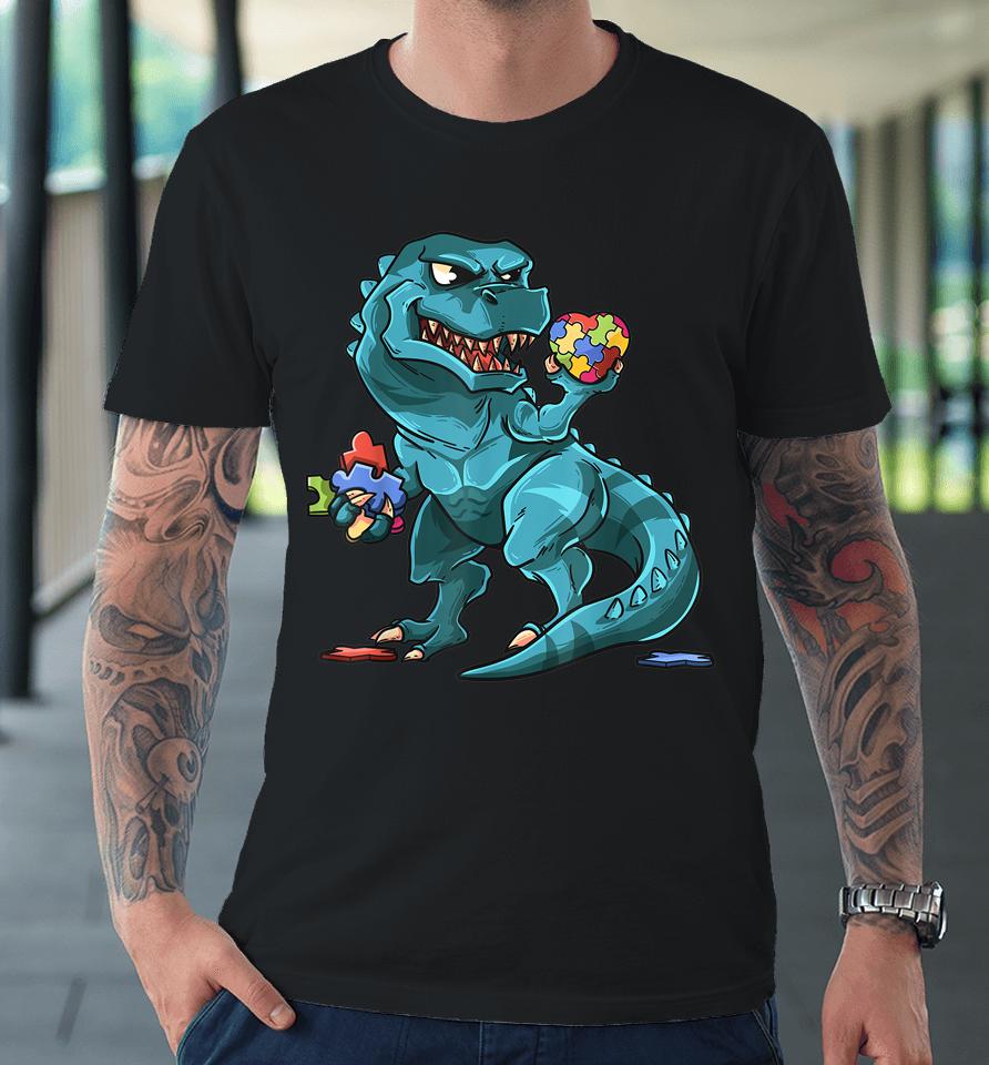 Autism Awareness Dinosaur T-Rex Heart Puzzle Pieces Premium T-Shirt