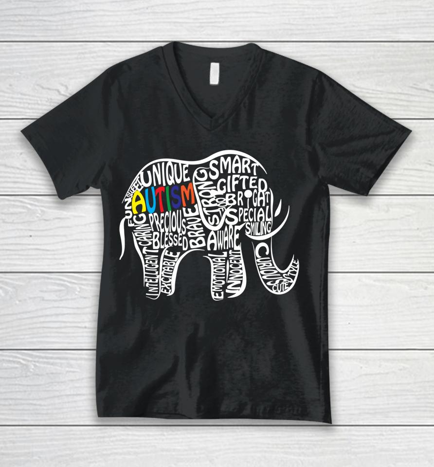 Autism Awareness Elephant Unisex V-Neck T-Shirt