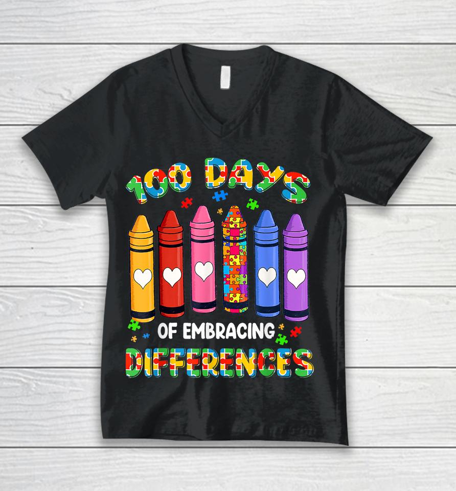 Autism Awareness Embrace Differences 100 Days Of School Unisex V-Neck T-Shirt