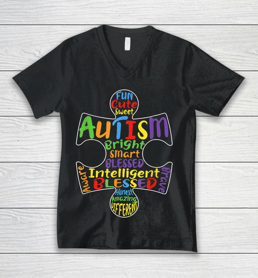 Autism Awareness Heart Blessed Unisex V-Neck T-Shirt