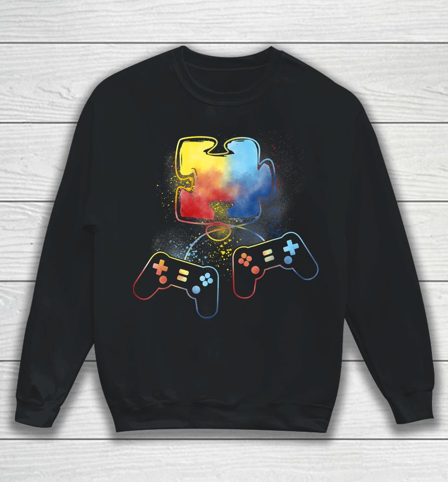 Autism Awareness Kids Video Gamer Puzzle Piece Blue Boys Sweatshirt