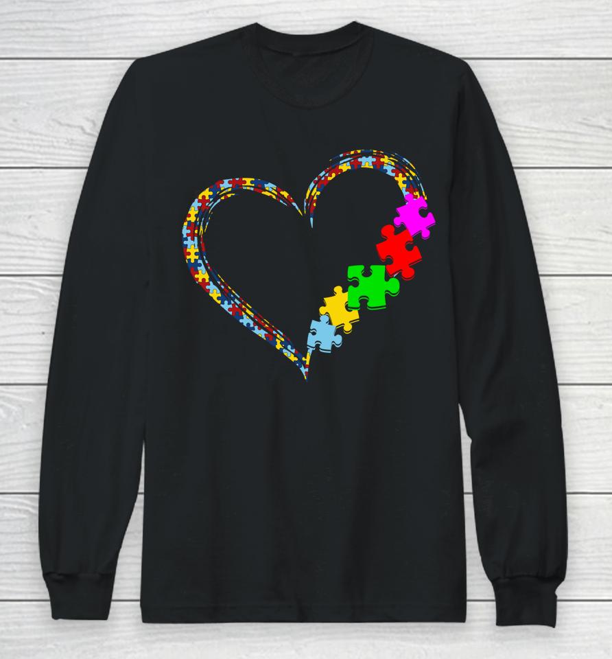 Autism Awareness Love Heart Puzzle Piece Valentines Day Gift Long Sleeve T-Shirt