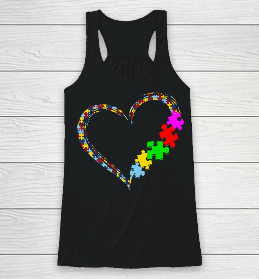Autism Awareness Love Heart Puzzle Piece Valentines Day Gift Racerback Tank