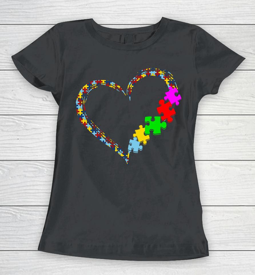 Autism Awareness Love Heart Puzzle Piece Valentines Day Gift Women T-Shirt