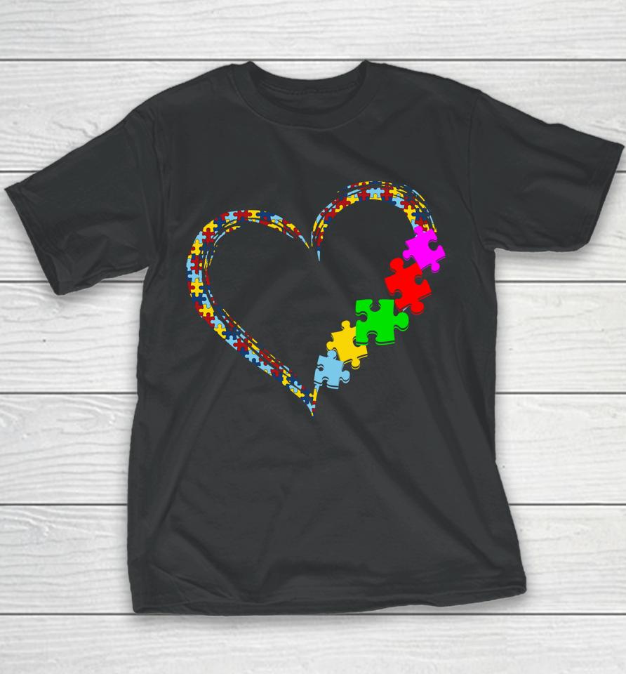 Autism Awareness Love Heart Puzzle Piece Valentines Day Gift Youth T-Shirt
