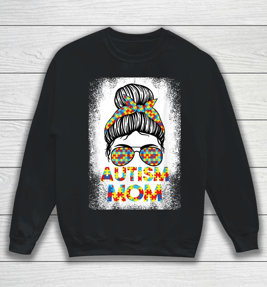 Autism Awareness Mom Messy Bun Puzzle Mother’s Day Sweatshirt