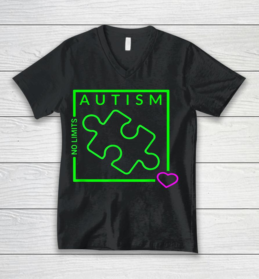 Autism Awareness No Limits Graphic Unisex V-Neck T-Shirt