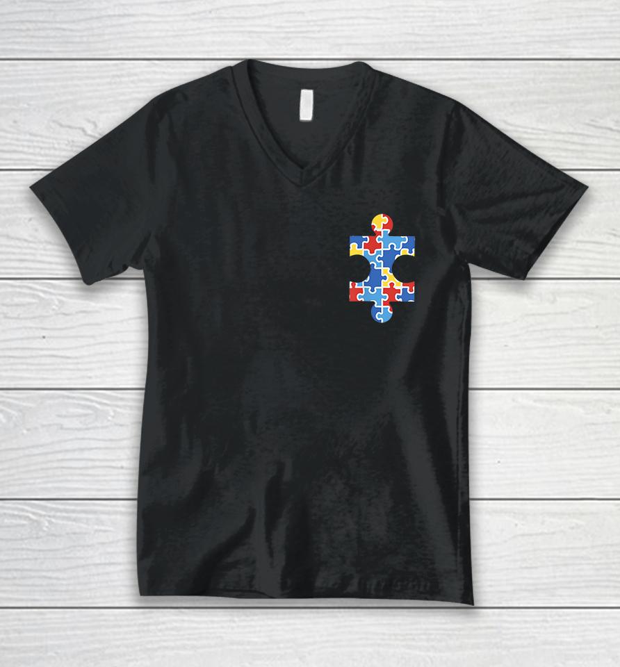 Autism Awareness Puzzle Piece Pocket Unisex V-Neck T-Shirt