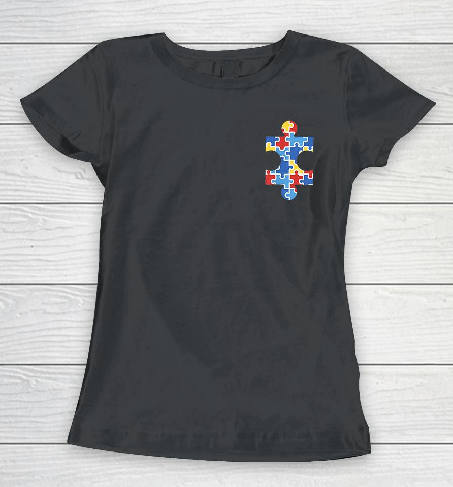 Autism Awareness Puzzle Piece Pocket Women T-Shirt