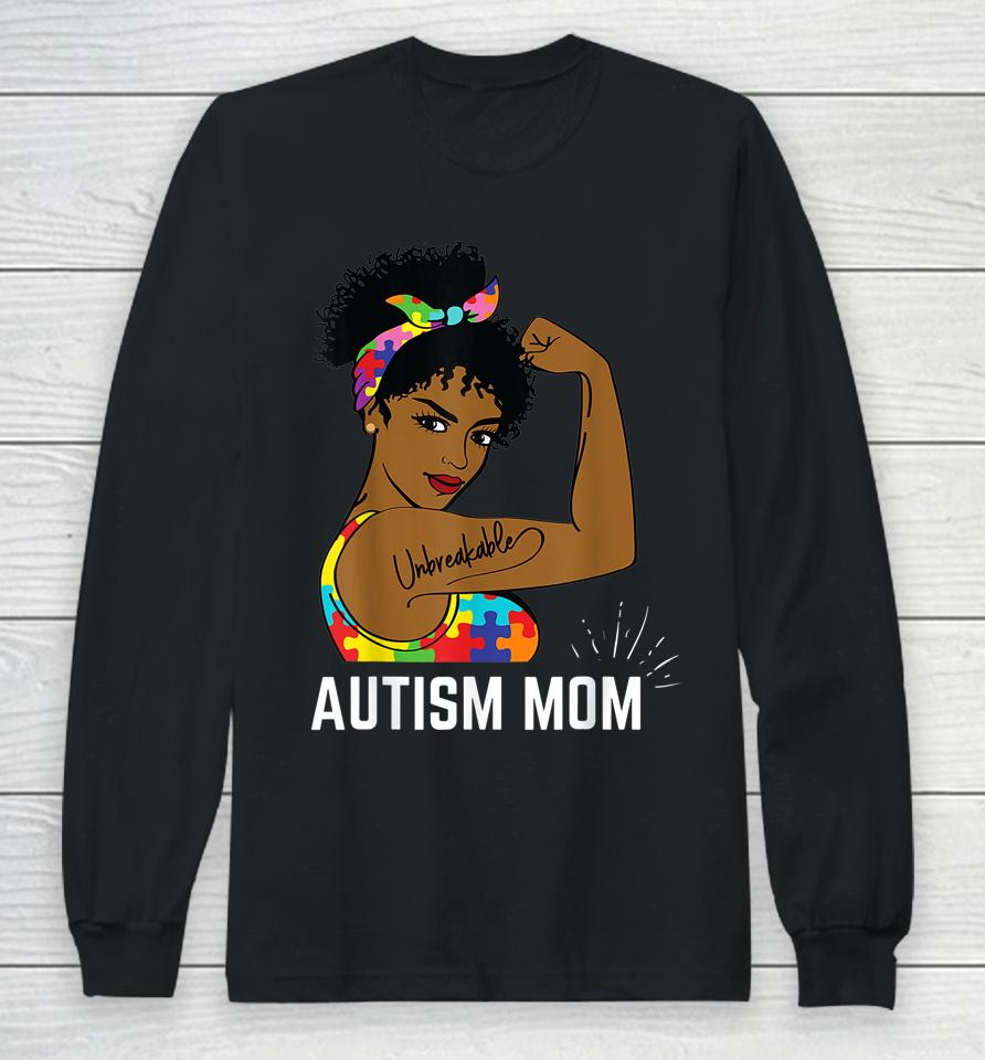Autism Awareness Strong Mom Afro Mother Black Gift Long Sleeve T-Shirt