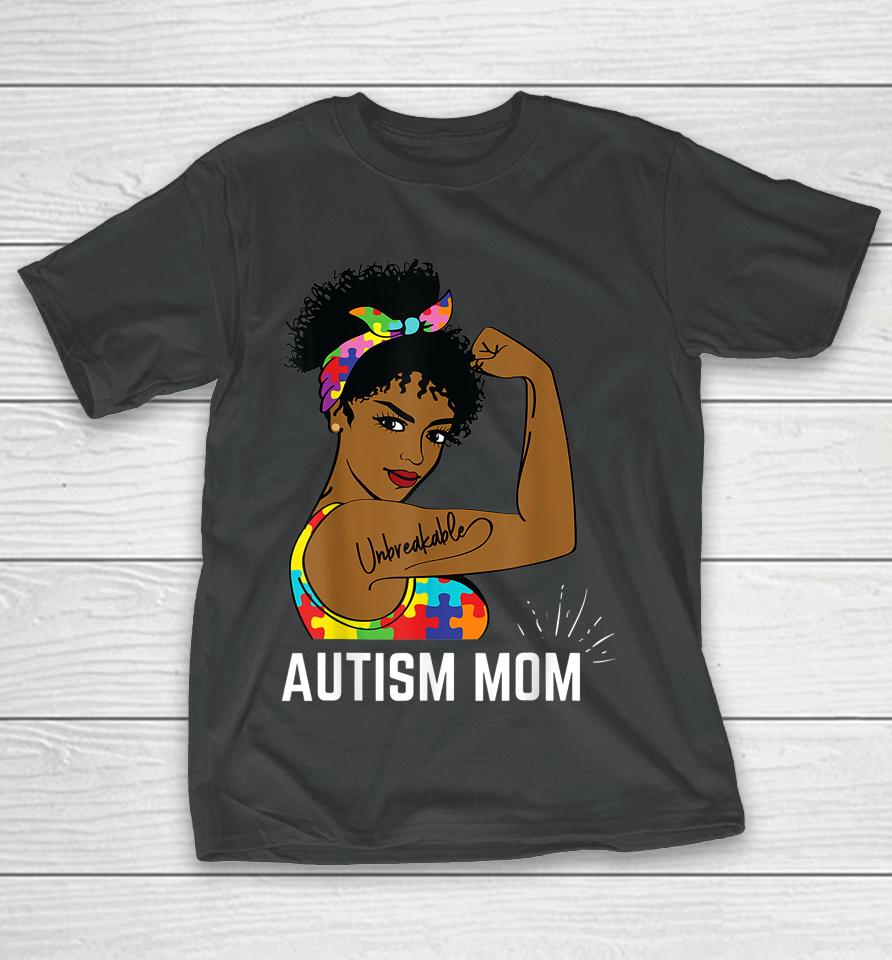 Autism Awareness Strong Mom Afro Mother Black Gift T-Shirt