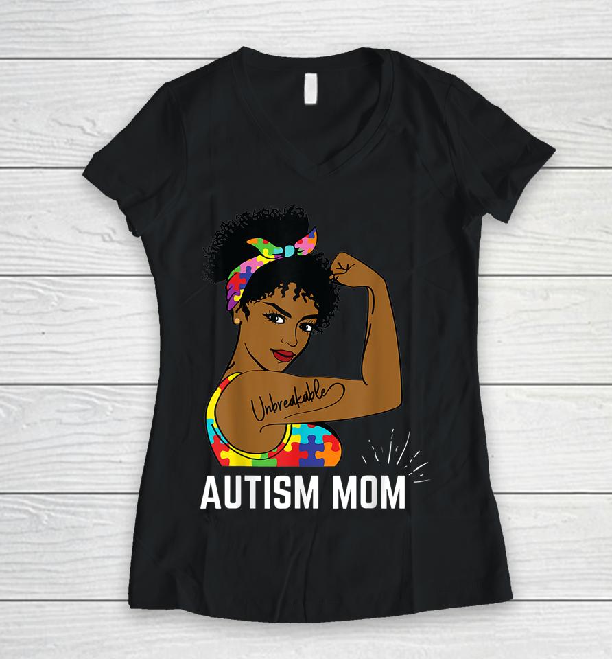 Autism Awareness Strong Mom Afro Mother Black Gift Women V-Neck T-Shirt