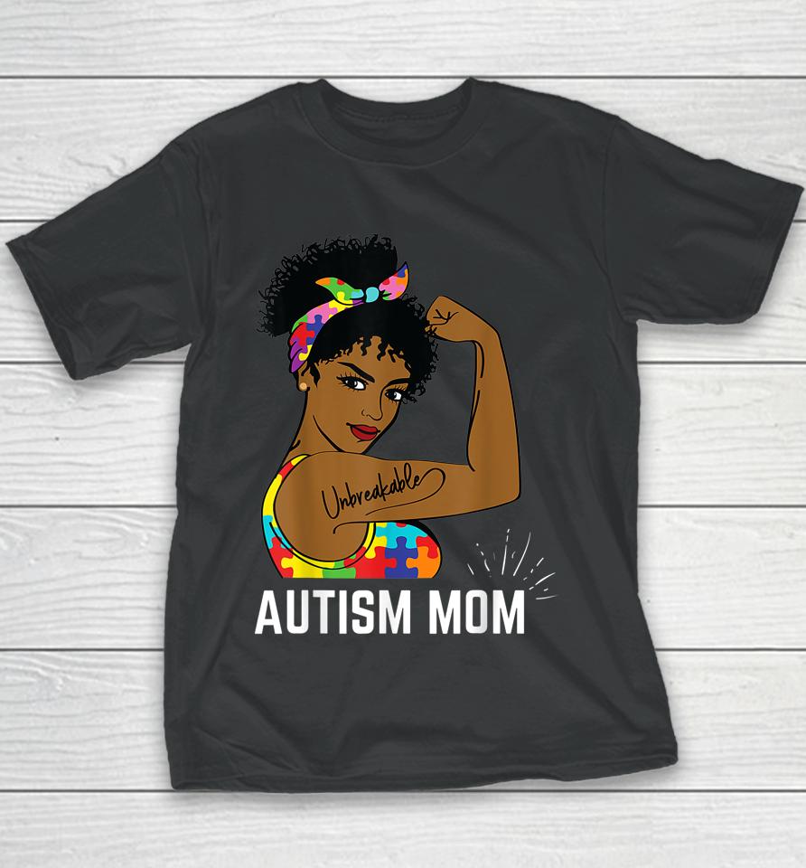 Autism Awareness Strong Mom Afro Mother Black Gift Youth T-Shirt