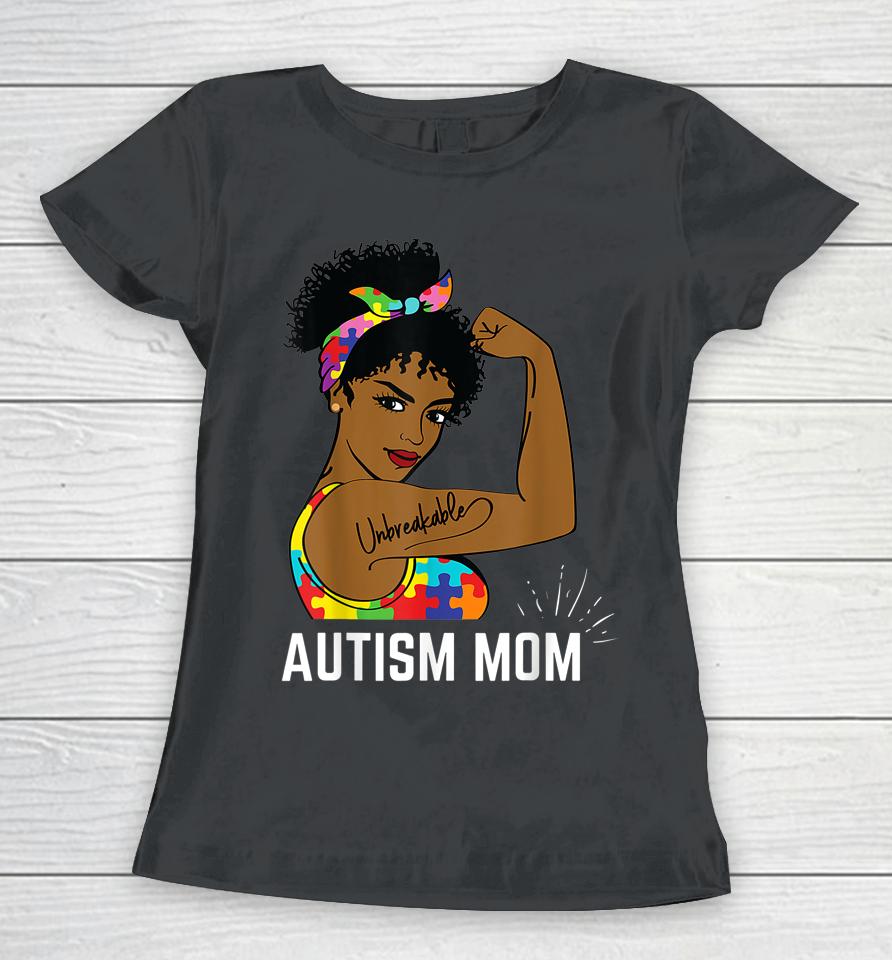 Autism Awareness Strong Mom Afro Mother Black Women Gift Women T-Shirt