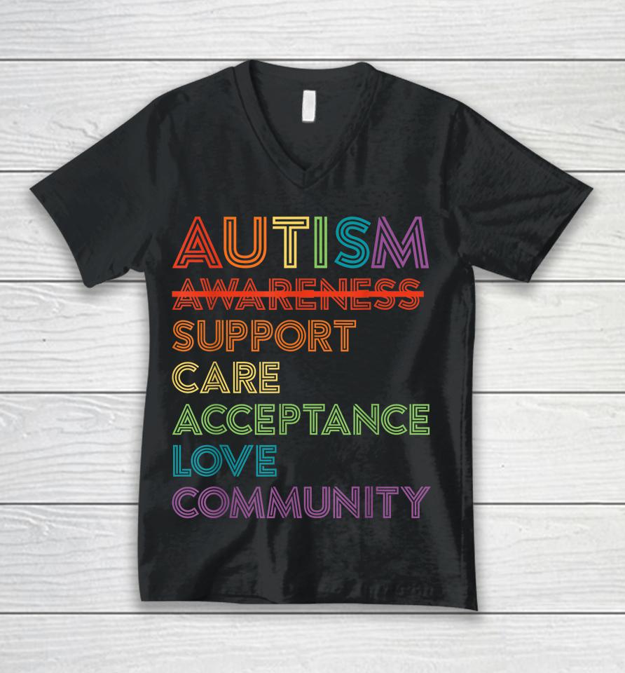 Autism Awareness Support Care Acceptance Ally Gift Unisex V-Neck T-Shirt