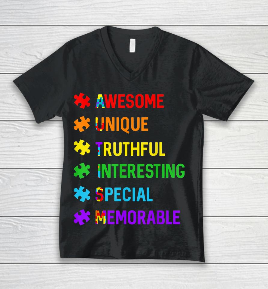 Autism Awesome Unique Special Autism Awareness Month Unisex V-Neck T-Shirt