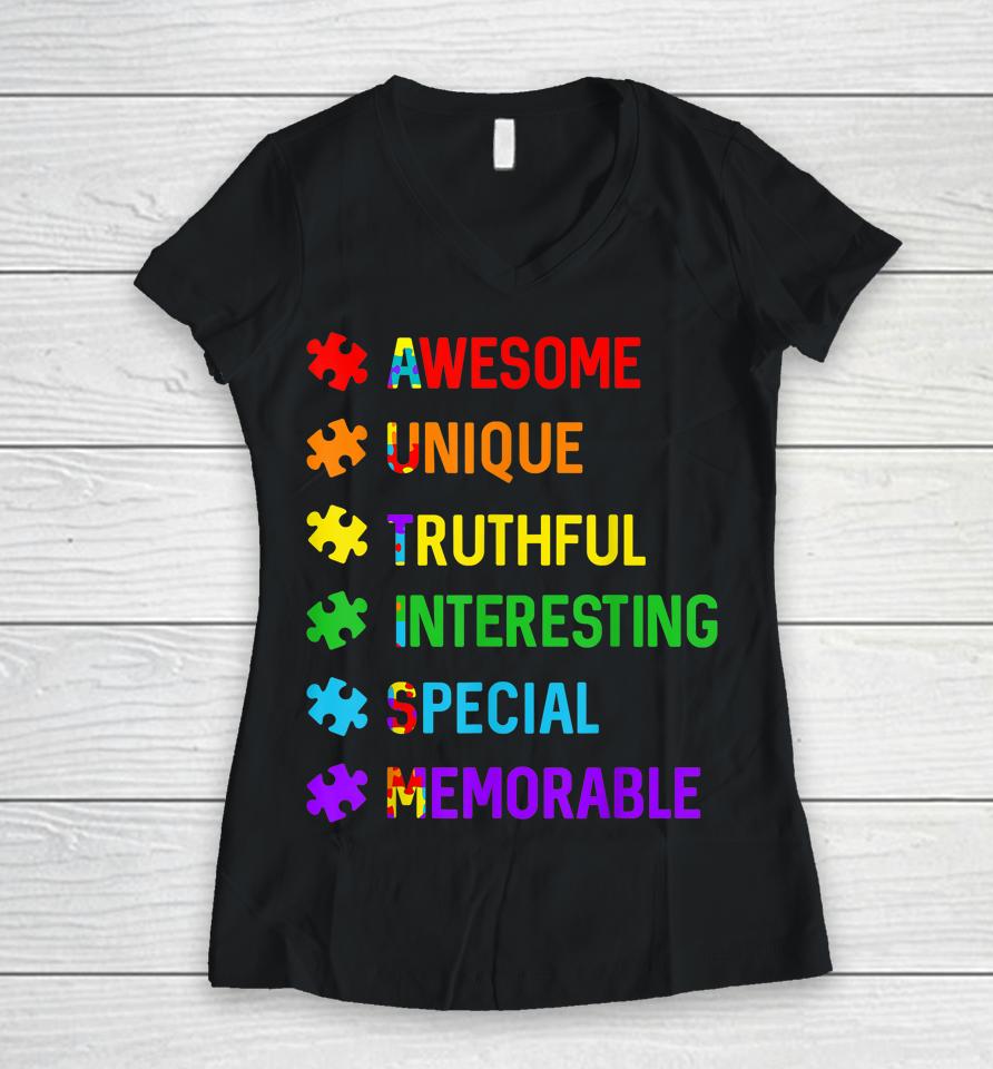 Autism Awesome Unique Special Autism Awareness Month Women V-Neck T-Shirt