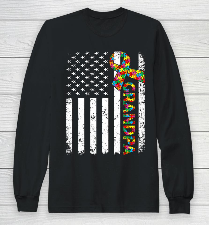 Autism Grandpa American Flag Family Matching Long Sleeve T-Shirt