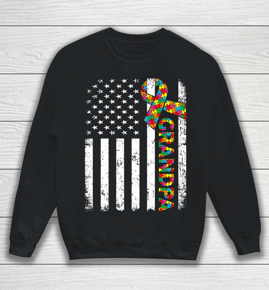 Autism Grandpa American Flag Family Matching Sweatshirt
