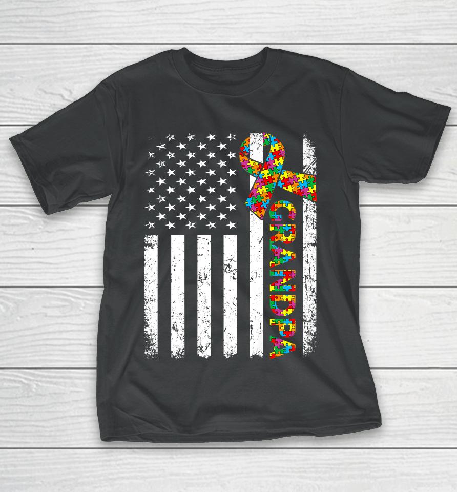 Autism Grandpa American Flag Family Matching T-Shirt